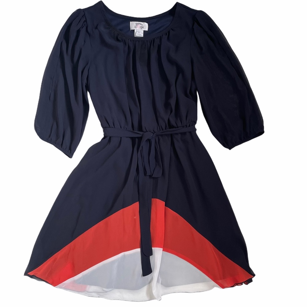 Sweet Storm Navy Dress 👗 with Chevron Detail L